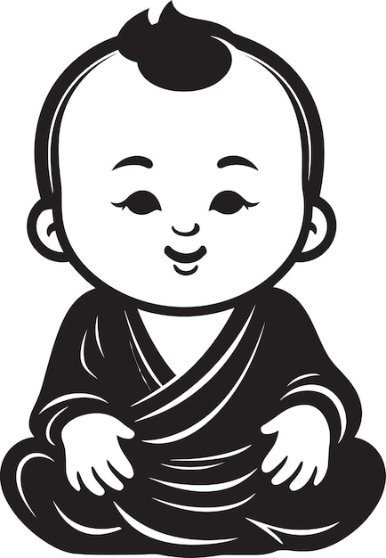 Vecteur chibi zen zephyr vector icône de bouddha enlightened infante logo noir de dessin animé