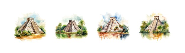 Vecteur chichen itza à l'aquarelle conception d'illustrations vectorielles