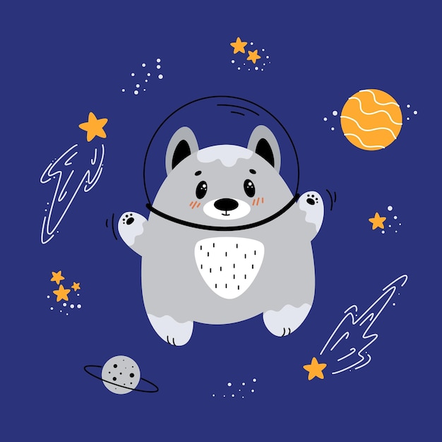 Chien astronaute, chien volant dans l'espace, illustrations pour enfants sur le thème de l'espace, vaisseaux spatiaux, extraterrestres