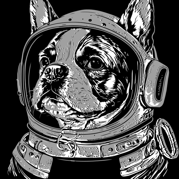 Chien Astronaute Couleur Noire Dans Le Style De Croquis Illustration Vectorielle