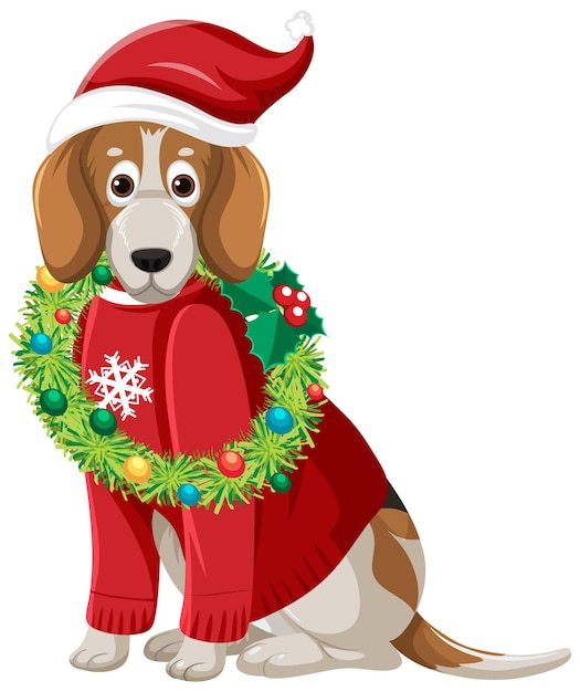 Chien Beagle Portant Le Personnage De Dessin Animé De Chapeau De Noël