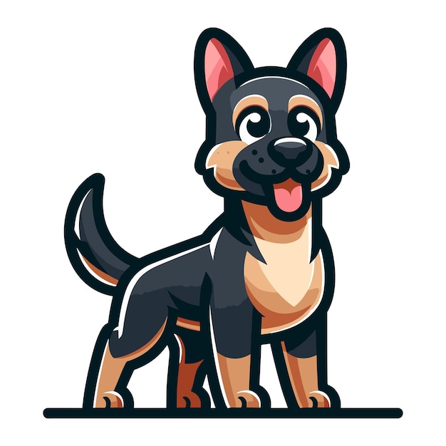 Vecteur chien berger allemand dessin animé mascotte personnage illustration vectorielle mignon animal de compagnie adorable