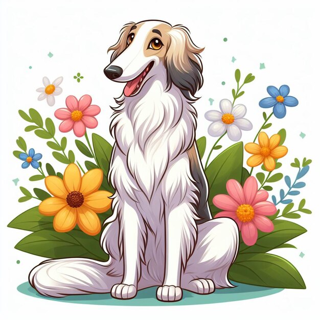 Vecteur le chien de borzoi est un dessin animé vectoriel à fond blanc.