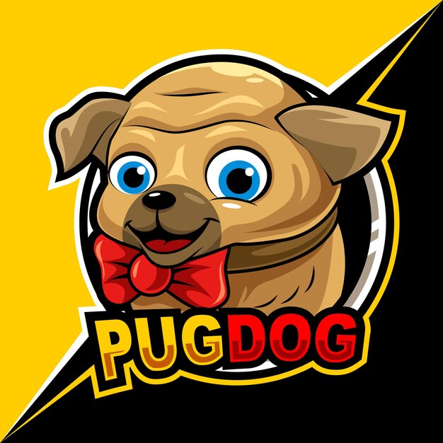 Chien Carlin Mignon, Illustration Vectorielle De Mascotte Esports Logo Pour Les Jeux Et Streamer