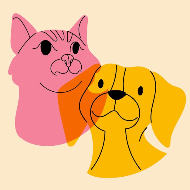 Chien et chat Avatar modèles d'affiches de logo d'insignes imprimés Illustration vectorielle dans un style minimaliste