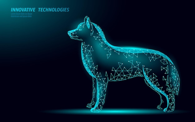 Chien De Clinique Vétérinaire Pour Animaux De Compagnie Debout Seul. Compagnon De Silhouette De Chien 3d Polygonale Low Poly. Illustration Du Centre Médical Pour Animaux.