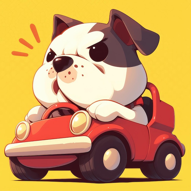 Un chien conduit une voiture dans le style des dessins animés.