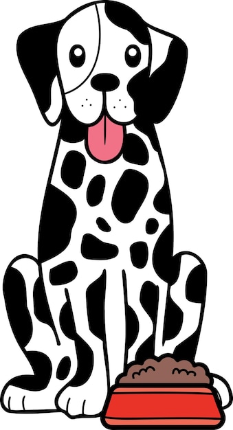 Chien Dalmatien Dessiné à La Main Avec Illustration De Nourriture Dans Un Style Doodle