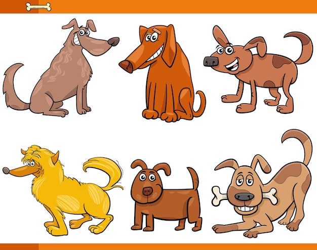 Vecteur chien de dessin animé et chiots personnages d'animaux comiques