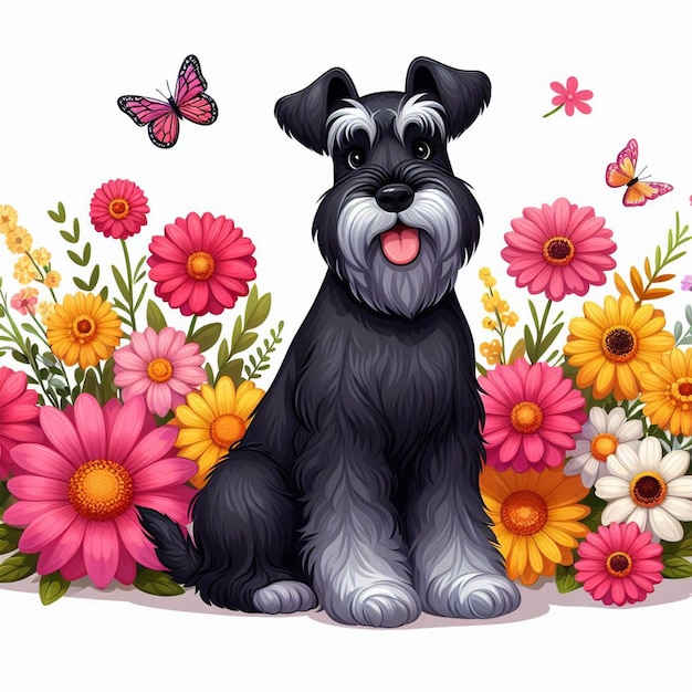 Le chien de dessin animé du Schnauzer géant Vector Style à fond blanc