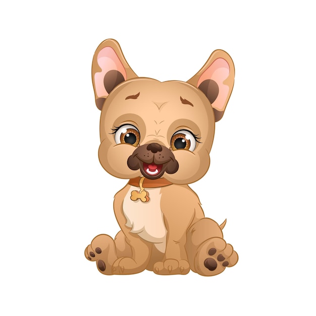 Vecteur chien de dessin animé mignon chiot bouledogue français dans le collier