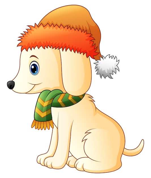 Chien De Dessin Animé Portant Un Foulard Et Un Bonnet De Noel