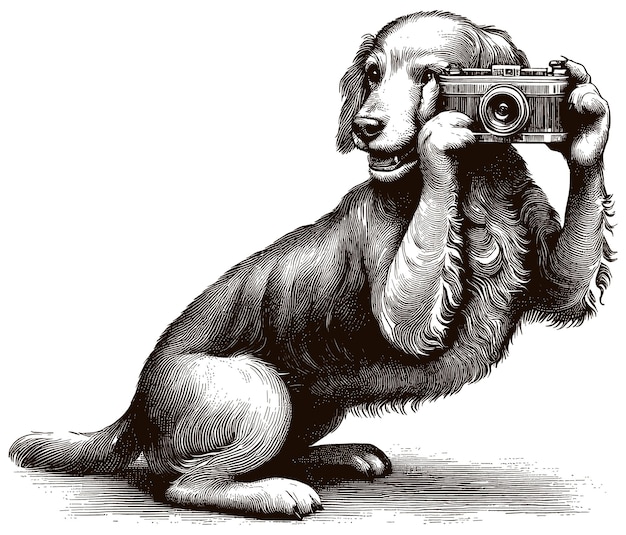 Vecteur un chien drôle prenant une photo tenant une illustration vectorielle d'une caméra isolée