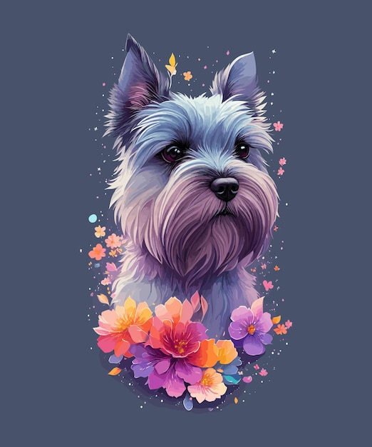 Un chien avec des fleurs dessus