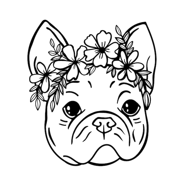 Chien Français Avait Bouledogue Chien Mignon Chien De Ligne Avec Des Fleurs