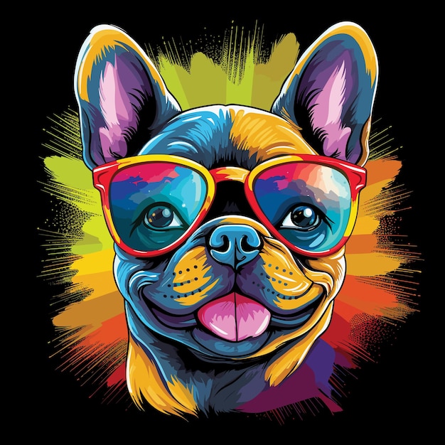 Chien heureux Chien mignon et drôle dans des lunettes de soleil dans un style vectoriel pop art Modèle pour autocollant Tshirt, etc.