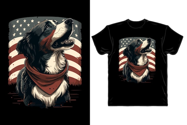 Chien illustration drapeau américain avec un design de tshirt