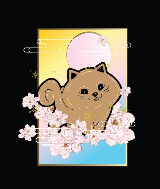 Chien Avec Illustration De Fond Japonais