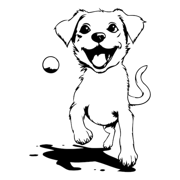 Vecteur chien jack russell terrier avec une balle de tennis sur fond orange illustration vectorielle