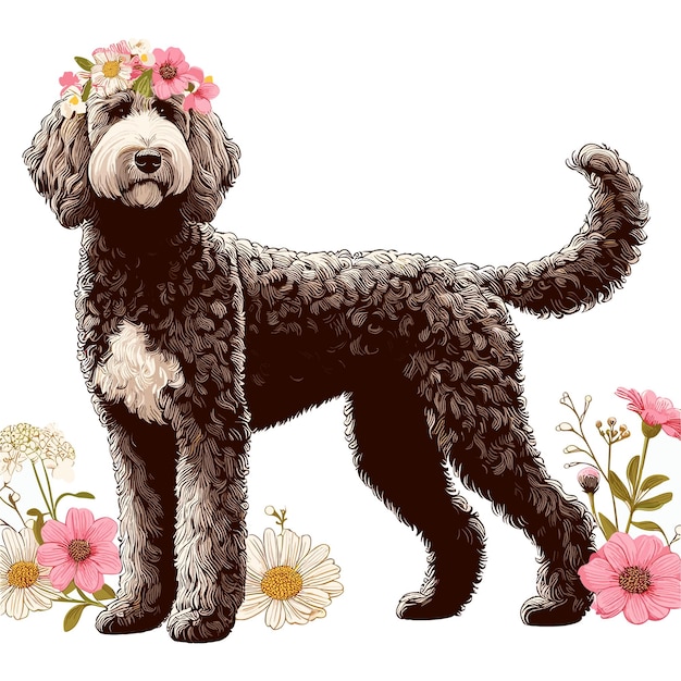 Vecteur le chien labradoodle est un dessin animé de style vectoriel à fond blanc.