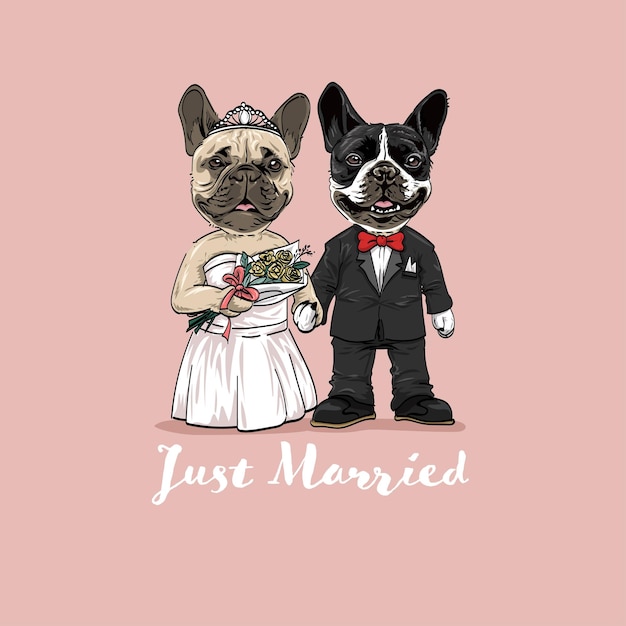 Chien De Mariage Dessiné Main Rétro