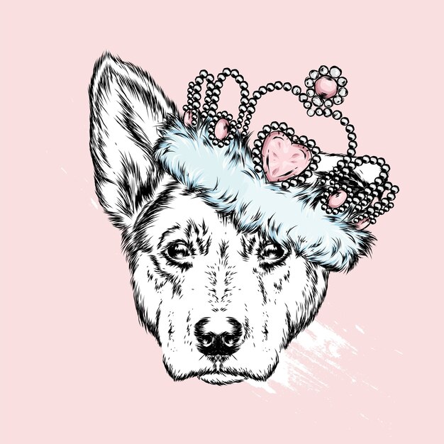 Chien Mignon Dans Une Couronne. Illustration Vectorielle.