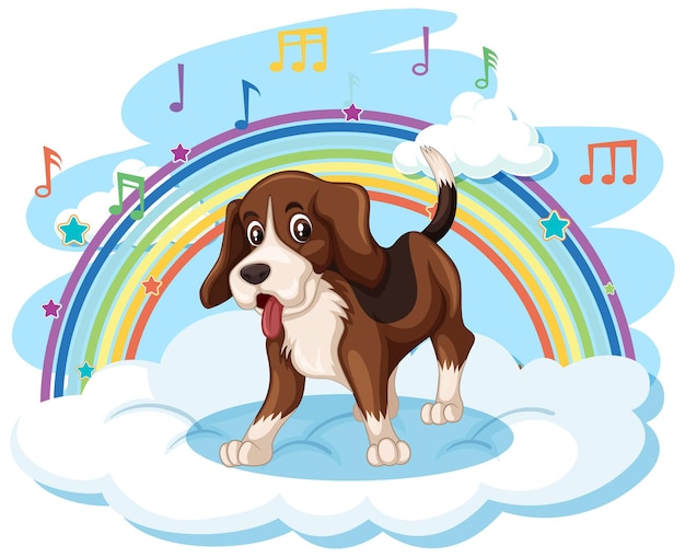 Chien Mignon Sur Le Nuage Avec Arc-en-ciel