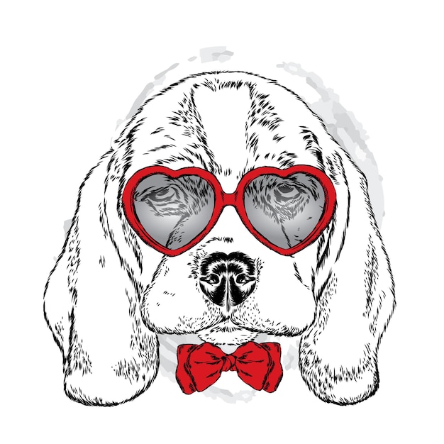 Chien mignon portant des lunettes en forme de coeur