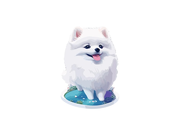 Vecteur chien de poméranie blanche mignon 3d personnage vectoriel illustration clipart