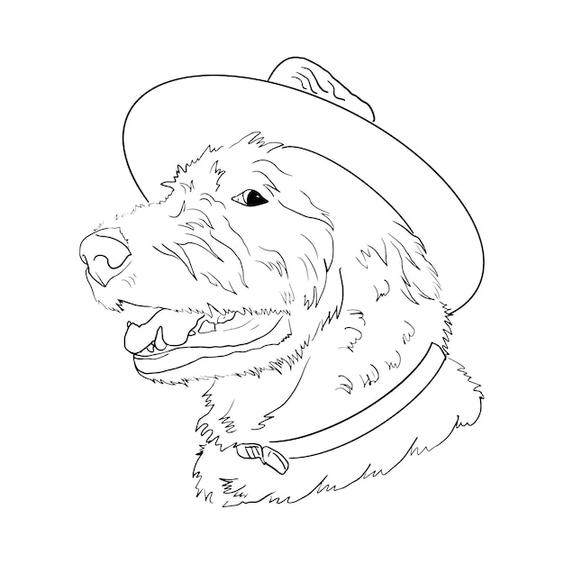 Vecteur chien avec portrait de chapeau - illustration vectorielle de dessin à la main