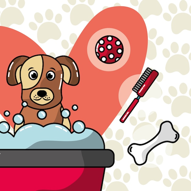 Vecteur chien se laver dans le bain toilettage et soins pour animaux de compagnie