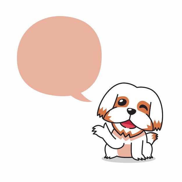 Chien Shih Tzu Heureux De Personnage De Dessin Animé Avec Bulle De Dialogue Pour La Conception