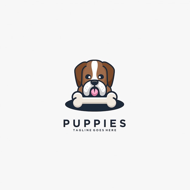 Chien De Tête De Chiots Avec Logo D'illustration Mignon Os.