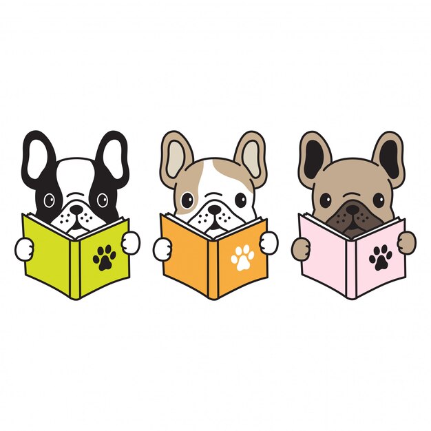 Chien, Vecteur, Bouledogue Francais, Livre Lecture, Dessin Animé