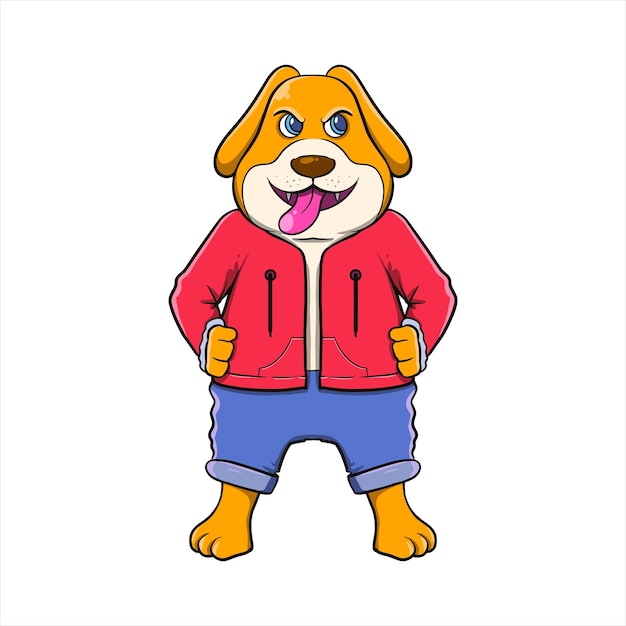 Vecteur chien de vecteur avec veste à capuche chien mascotte dessin animé vintage