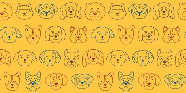 Chien Visages Dessin Animé Modèle Sans Couture Enfant Conception Drôle Enfantin Doggy Animal De Compagnie Bande Dessinée Sans Fin Emballage De Répétition