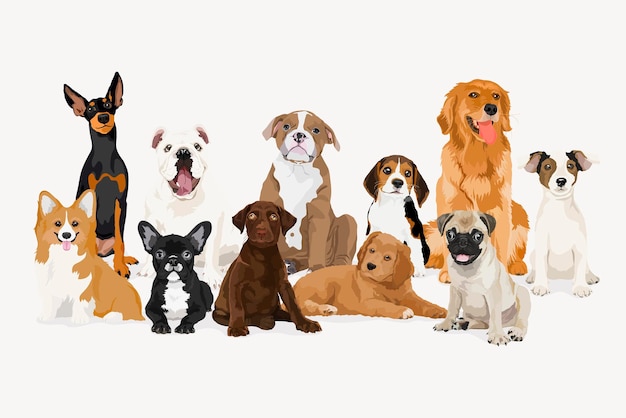 Chiens et chiots de différentes races vecteur d'illustration