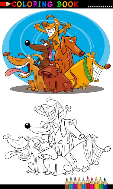 Vecteur chiens de dessin animé pour coloring book ou page