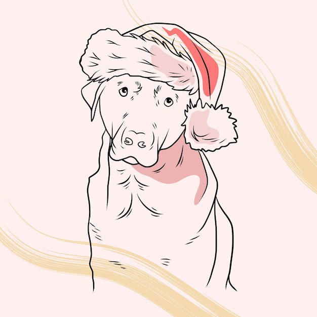 Chiens Mignons Dessinés à La Main Portant Des Chapeaux De Noël Dans Un Style D'art En Ligne A