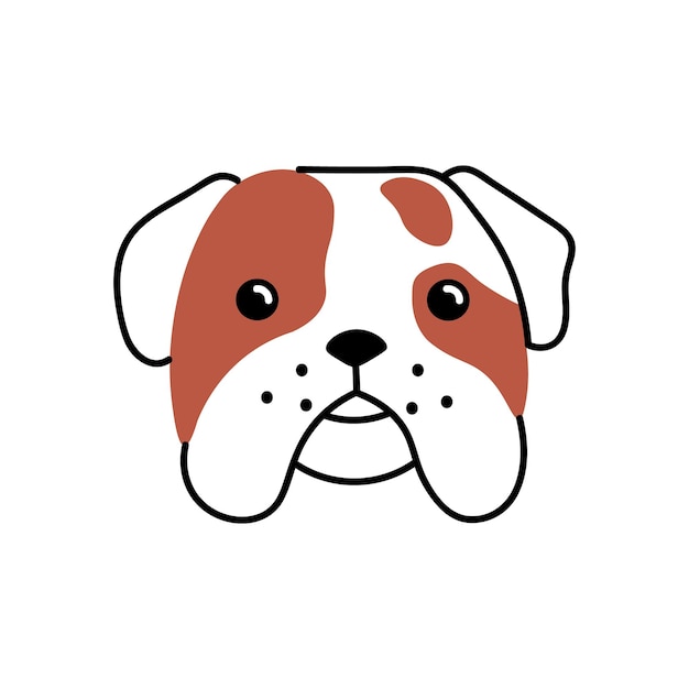 Les Chiens Mignons Font Face à L'avatar Drôle De Visage De Chiot Bouledogue Portrait De Tête De Chiots Adorable Museau De Chien Doux Amusant Animaux De Compagnie Museau Illustration Vectorielle Plane Isolée Sur Fond Blanc