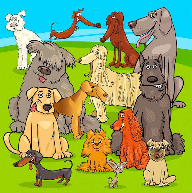 Vecteur chiens de race groupe de personnages de dessin animé