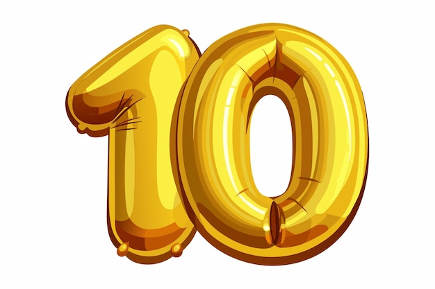 un chiffre jaune 10 sous la forme d'un chiffre doré