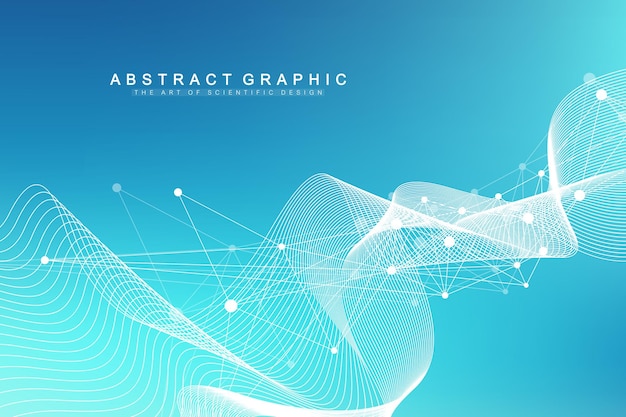 Chiffres abstraits avec ligne connectée et points, flux d'ondes. Réseaux de neurones numériques. Arrière-plan réseau et connexion pour votre présentation. Fond polygonale graphique. Illustration vectorielle.