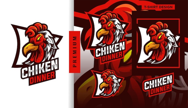 Vecteur chiken roster gaming personnage de conception de logo esport mascotte