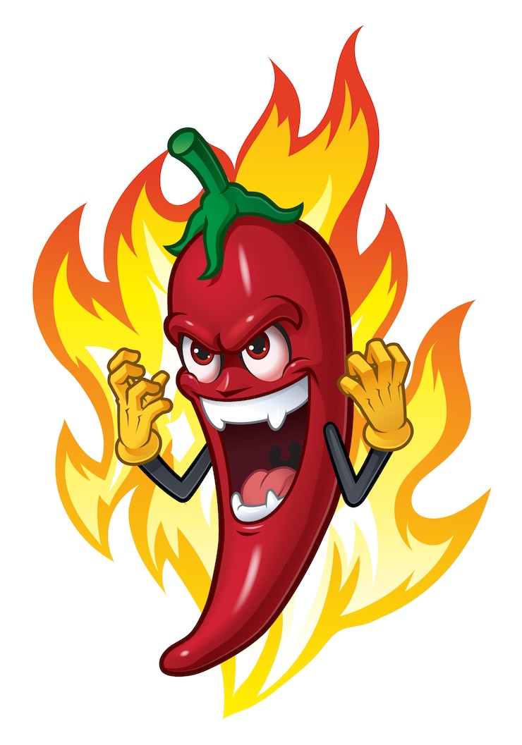 Vecteur chili dessin animé en feu