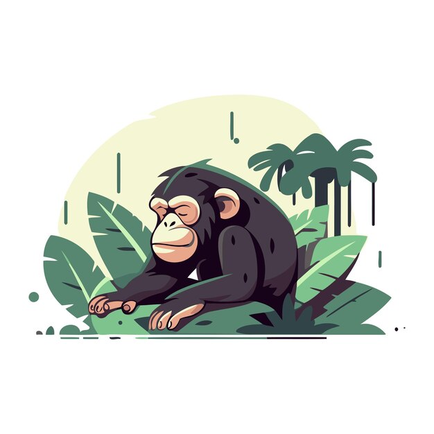 Vecteur un chimpanzé assis sur le sol dans la jungle illustration vectorielle