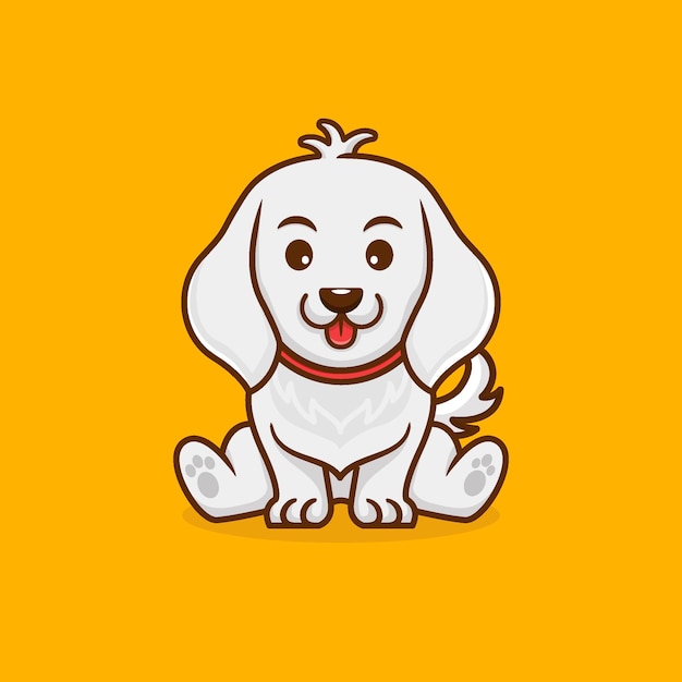 Chiot Blanc Mignon Assis. Illustration Vectorielle