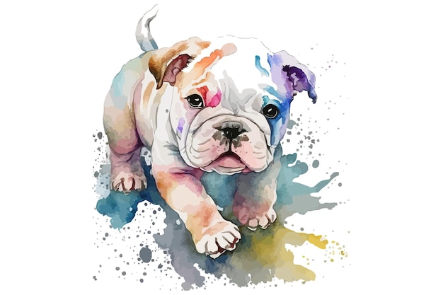 Chiot Bouledogue Anglais Dans Un Style Aquarelle Illustration Vectorielle Isolée