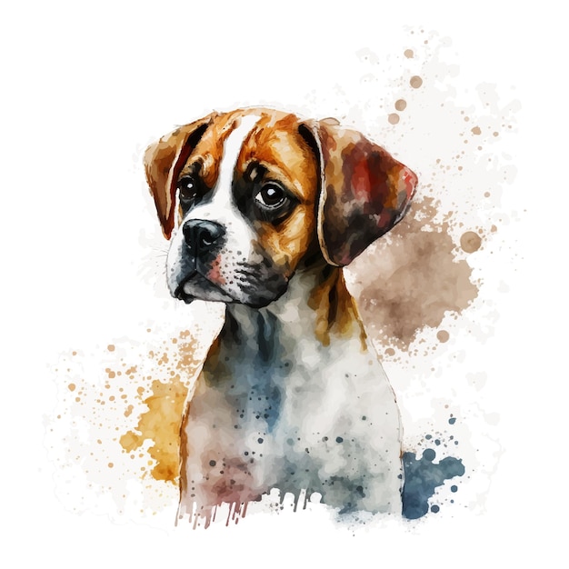 Chiot et chien boxer mignon, illustration pour cadres et bannières, style d'illustration à l'aquarelle,