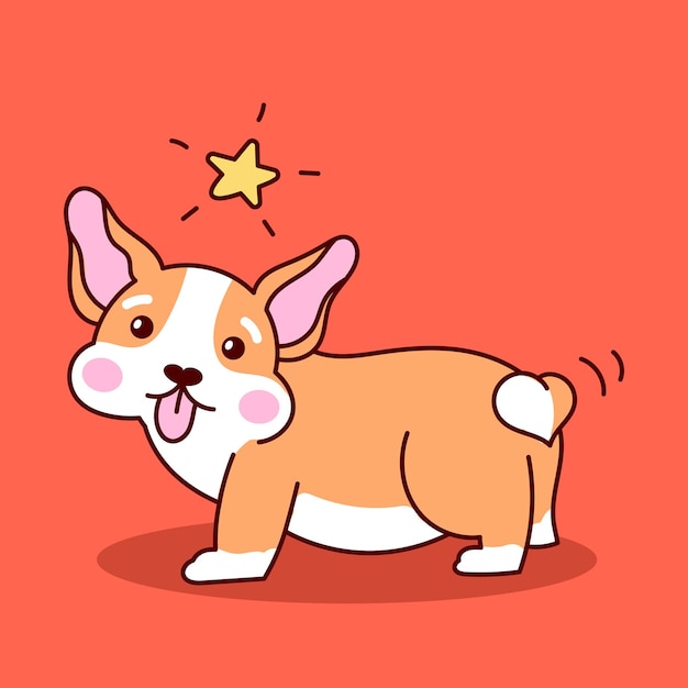 Chiot Corgi Mignon. Illustration De Dessin Animé De Vecteur